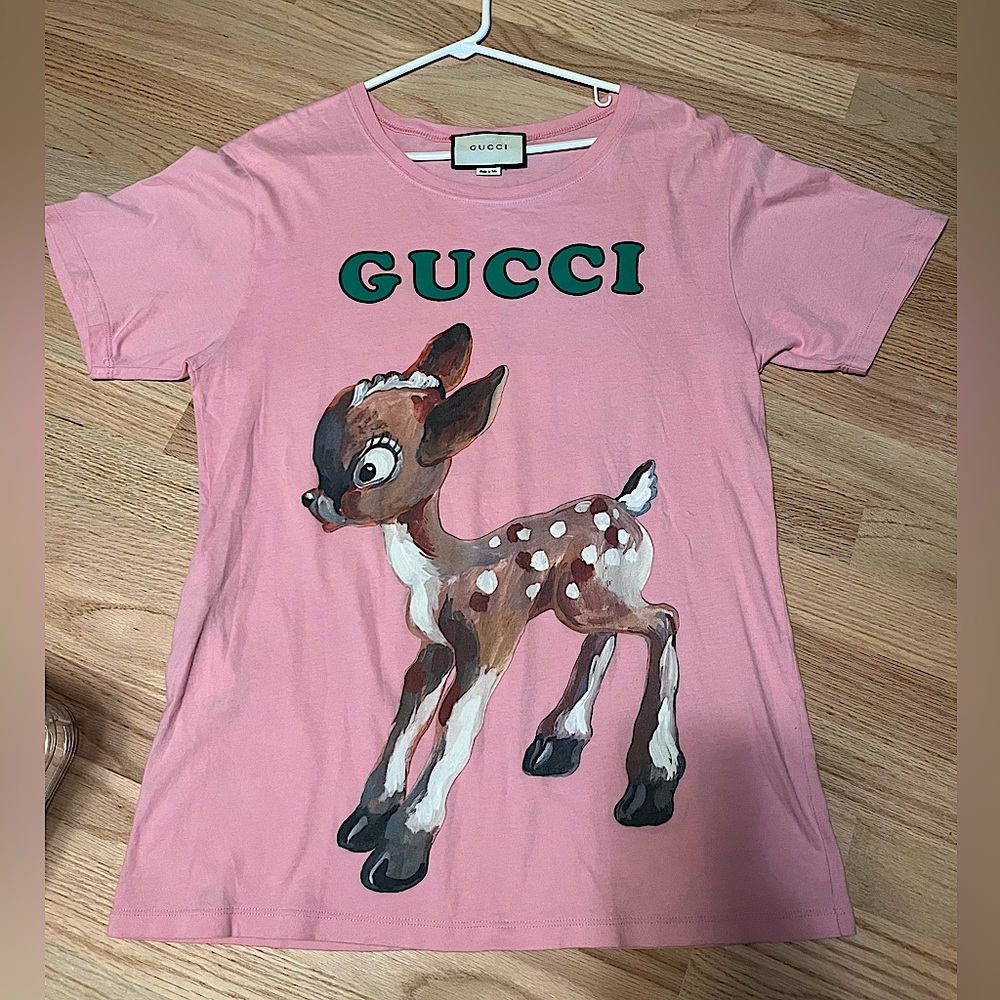 Gucci Pink Deer & Logo Print Cotton Crewneck Sweatshirt
